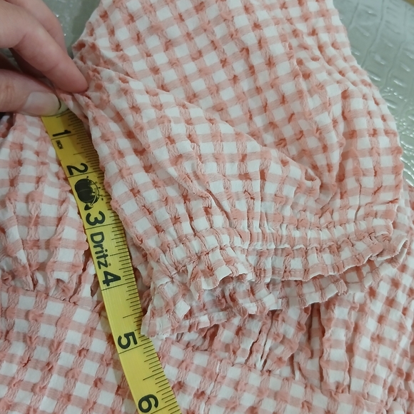 Guess sz S Pink and White Plaid Button-up Short Sleeve Peasant Blouse - Picture 10 of 14